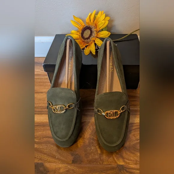Lauren Ralph Lauren Averi Nappa Leather Loafer in Classic Olive Size 6B New - Picture 7 of 10